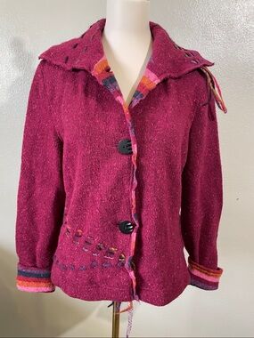 BETS Canvasbacks M Pink Knit Cardigan Button Front Wool Blend Boho Coat Textured